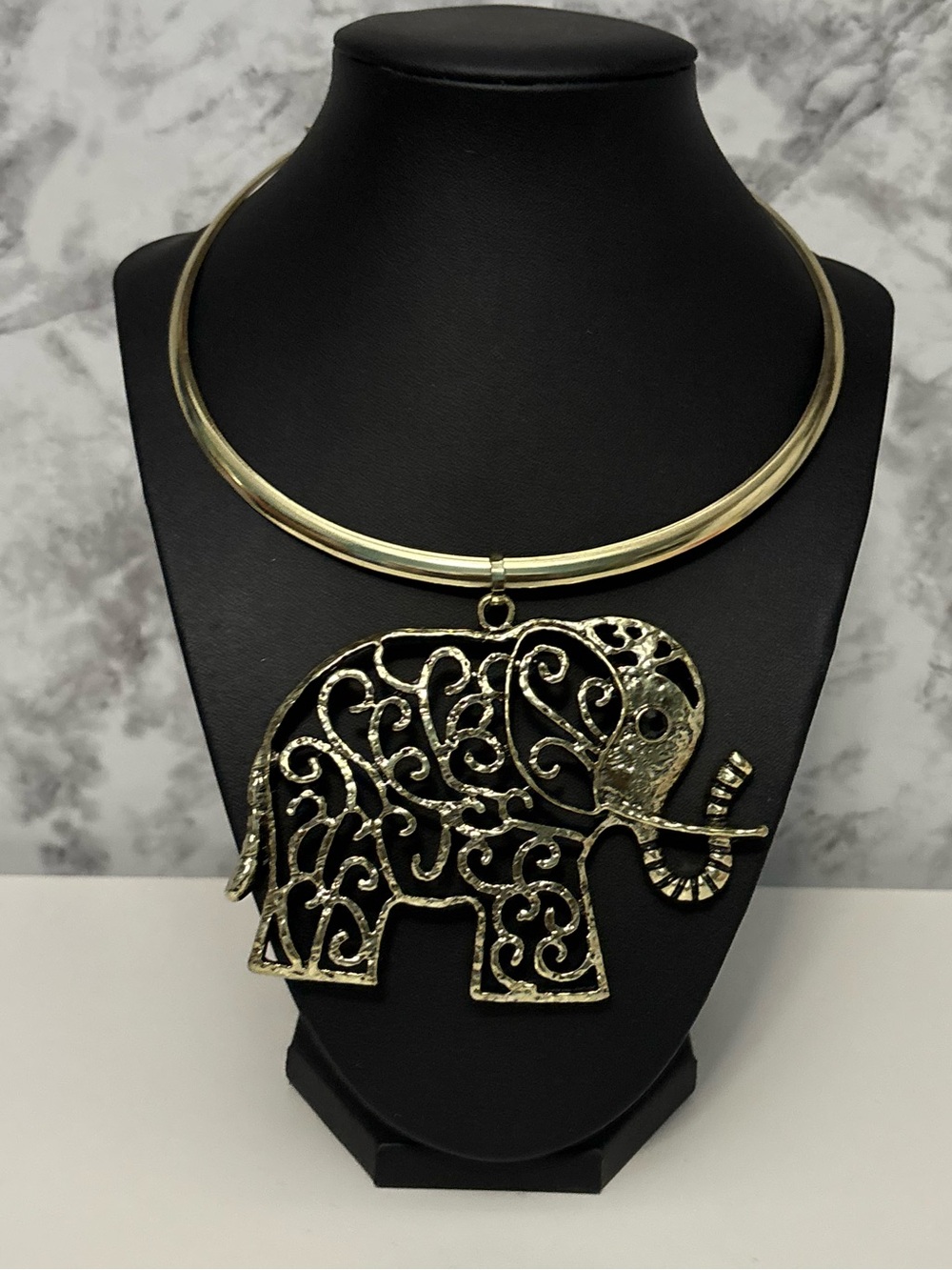 Gold Elephant Filigree Necklace and Earring Set